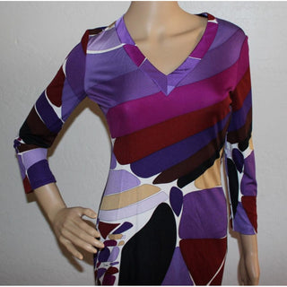 Emilio Pucci Purple Multicolor Signature Print Belted Dress 6 US