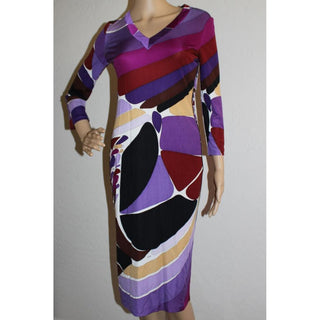 Emilio Pucci Purple Multicolor Signature Print Belted Dress 6 US