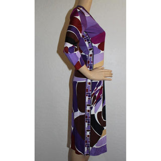 Emilio Pucci Purple Multicolor Signature Print Belted Dress 6 US