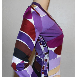 Emilio Pucci Purple Multicolor Signature Print Belted Dress 6 US