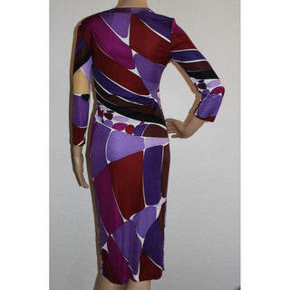 Emilio Pucci Purple Multicolor Signature Print Belted Dress 6 US