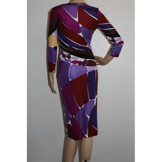 Emilio Pucci Purple Multicolor Signature Print Belted Dress 6 US