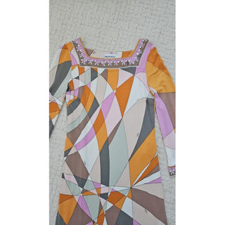 Emilio Pucci White Multicolor Signature Print Dress 8 US