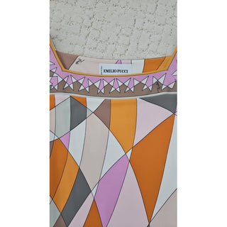 Emilio Pucci White Multicolor Signature Print Dress 8 US