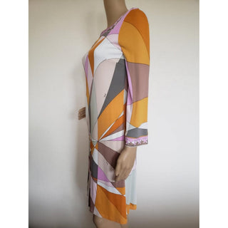 Emilio Pucci White Multicolor Signature Print Dress 8 US