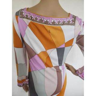 Emilio Pucci White Multicolor Signature Print Dress 8 US