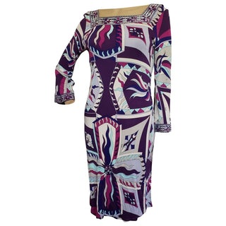 Emilio Pucci Purple Multicolor Signature Print Dress 10 US