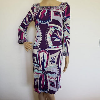 Emilio Pucci Purple Multicolor Signature Print Dress 10 US