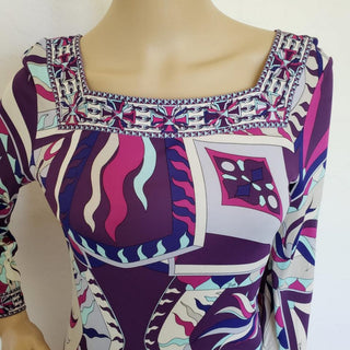 Emilio Pucci Purple Multicolor Signature Print Dress 10 US