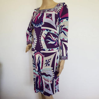 Emilio Pucci Purple Multicolor Signature Print Dress 10 US