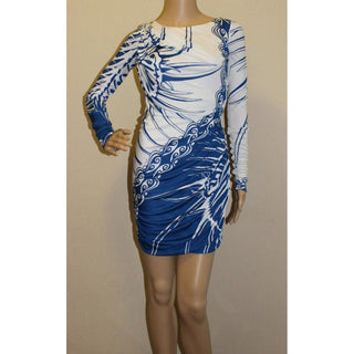 Emilio Pucci Blue Multicolor Signature Print Skinny Dress 4 US