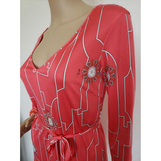 Emilio Pucci Coral Pink Multicolor Signature Print Dress 8 US