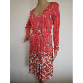 Emilio Pucci Coral Pink Multicolor Signature Print Dress 8 US