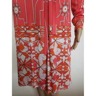 Emilio Pucci Coral Pink Multicolor Signature Print Dress 8 US