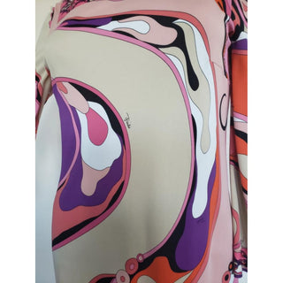 Emilio Pucci Pink Multicolor Signature Print Belted Dress 10 US