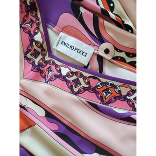 Emilio Pucci Pink Multicolor Signature Print Belted Dress 10 US