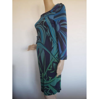 Emilio Pucci Blue Multicolor Signature Print Dress 10 US