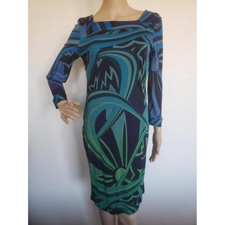 Emilio Pucci Blue Multicolor Signature Print Dress 10 US