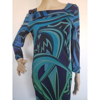 Emilio Pucci Blue Multicolor Signature Print Dress 10 US