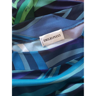 Emilio Pucci Blue Multicolor Signature Print Dress 10 US