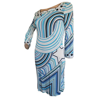 Emilio Pucci Blue Multicolor Signature Print Summer Dress 6 US