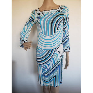 Emilio Pucci Blue Multicolor Signature Print Summer Dress 6 US