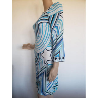 Emilio Pucci Blue Multicolor Signature Print Summer Dress 6 US