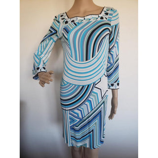 Emilio Pucci Blue Multicolor Signature Print Summer Dress 6 US