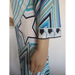 Emilio Pucci Blue Multicolor Signature Print Summer Dress 6 US