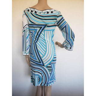 Emilio Pucci Blue Multicolor Signature Print Summer Dress 6 US