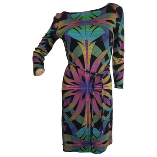 Emilio Pucci Black Multicolor Signature Print Belted Dress 4 US