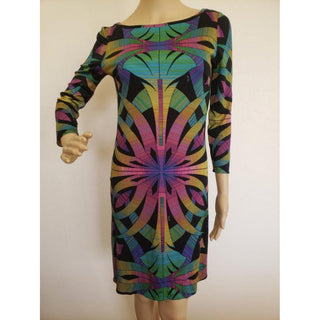 Emilio Pucci Black Multicolor Signature Print Belted Dress 4 US