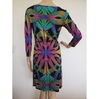 Emilio Pucci Black Multicolor Signature Print Belted Dress 4 US