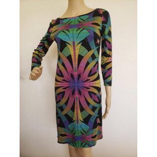 Emilio Pucci Black Multicolor Signature Print Belted Dress 4 US