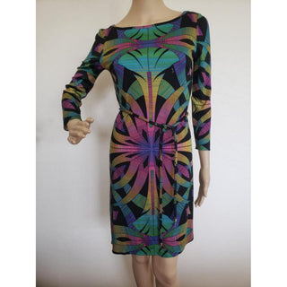 Emilio Pucci Black Multicolor Signature Print Belted Dress 4 US