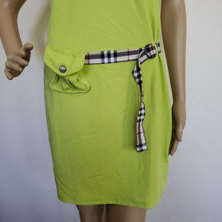 Burberry Lime Green Nova Check Belt Summer Dress L sz