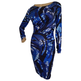 Emilio Pucci Blue Multicolor Signature Print Skinny Dress 6 US