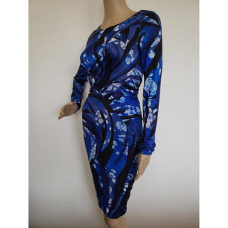 Emilio Pucci Blue Multicolor Signature Print Skinny Dress 6 US