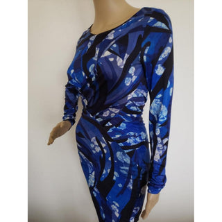 Emilio Pucci Blue Multicolor Signature Print Skinny Dress 6 US