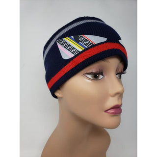 Fendi Navy multicolor FF Logo Printed wool headband M sz