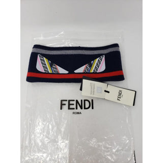 Fendi Navy multicolor FF Logo Printed wool headband M sz