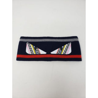 Fendi Navy multicolor FF Logo Printed wool headband M sz