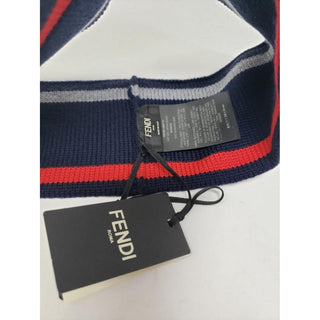 Fendi Navy multicolor FF Logo Printed wool headband M sz