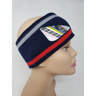 Fendi Navy multicolor FF Logo Printed wool headband M sz