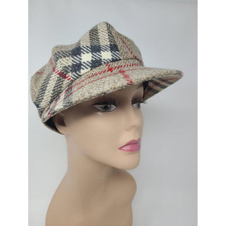 Burberry Brown multicolor Nova Check plaid wool newsboy hat M sz