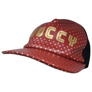 Gucci red gold-tone logo printed baseball cap L sz