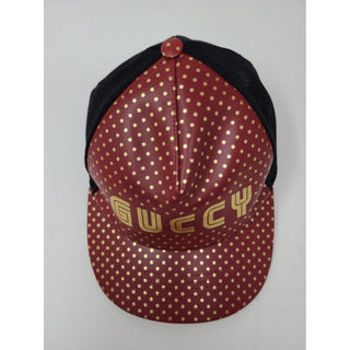 Gucci red gold-tone logo printed baseball cap L sz