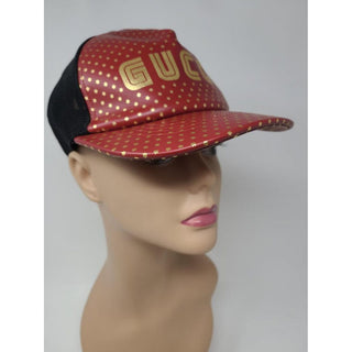 Gucci red gold-tone logo printed baseball cap L sz