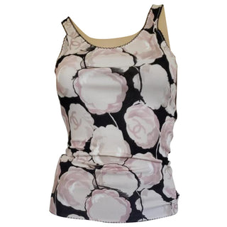 Chanel Black Sleeveless Camellia CC Logo Printed Top S sz