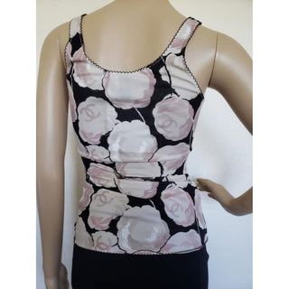 Chanel Black Sleeveless Camellia CC Logo Printed Top S sz